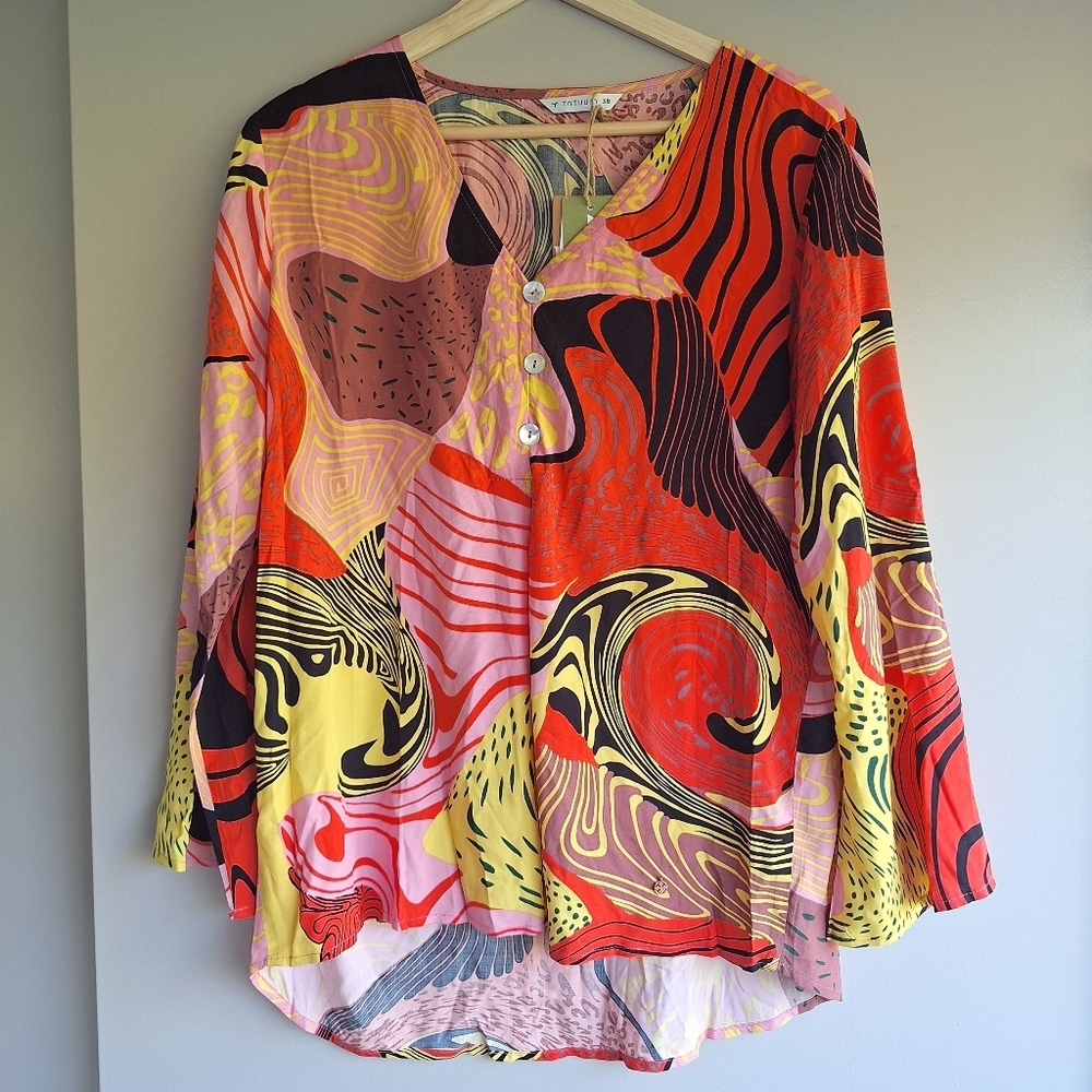 NWT TATUUM Multicolor Abstract Print Viscose Blouse - Size M